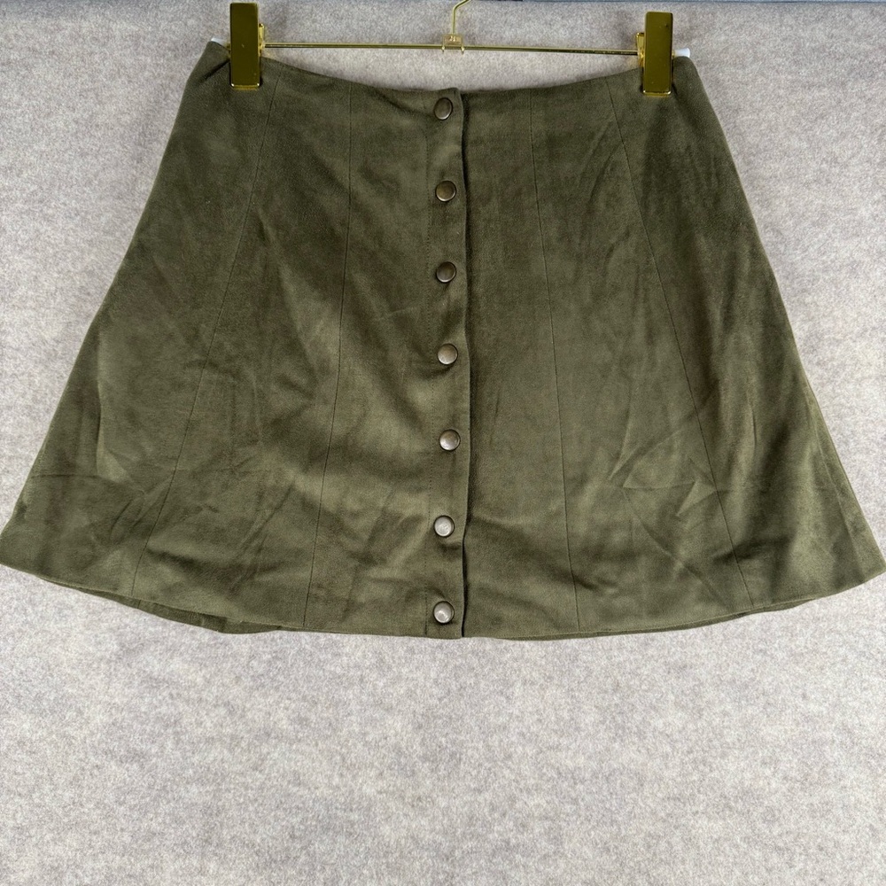 Altar'd State Olive Button-Front A-Line Skirt